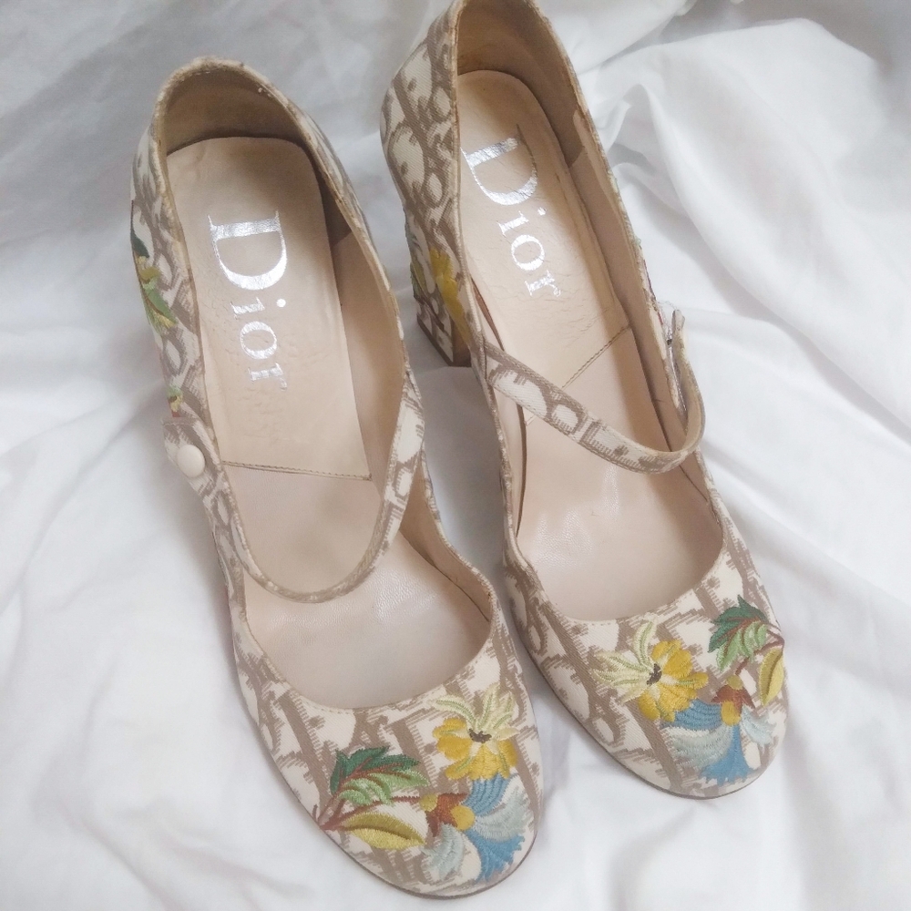 Dior Diorissimo Mary Jane Floral Heels Womens Luxury Designer Shoes Size 9